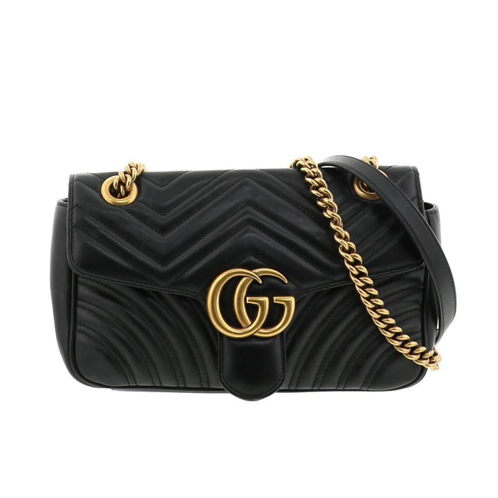 GUCCI GG Marmont Quilted Shoulder Bag Messenger Black